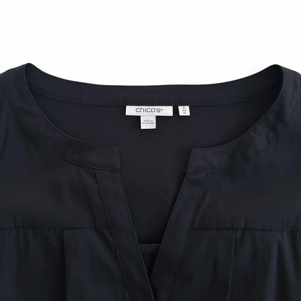 Chico's Women 12 Black Large Cotton Sleeveless Ruffled Tiered Shift Dress Size 2 - Picture 7 of 14